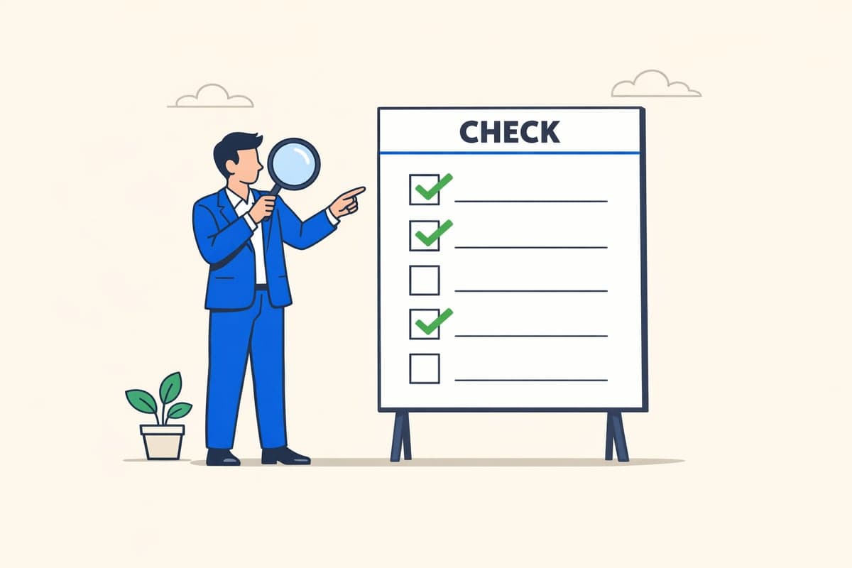 Lista de verificación de evaluación mostrando criterios clave para revisar al elegir un proveedor de servicios de publicación