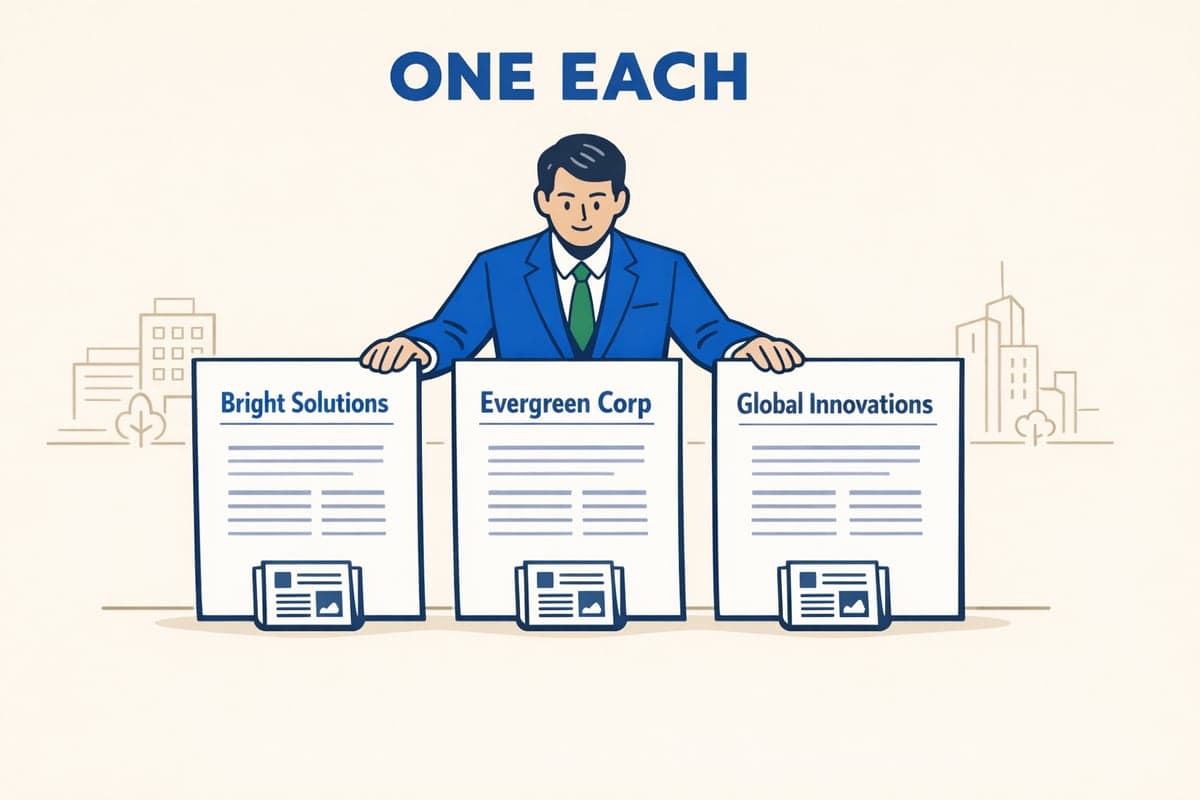 Tres avisos de publicación de LLC separados lado a lado, cada uno con su propio periódico y declaración jurada