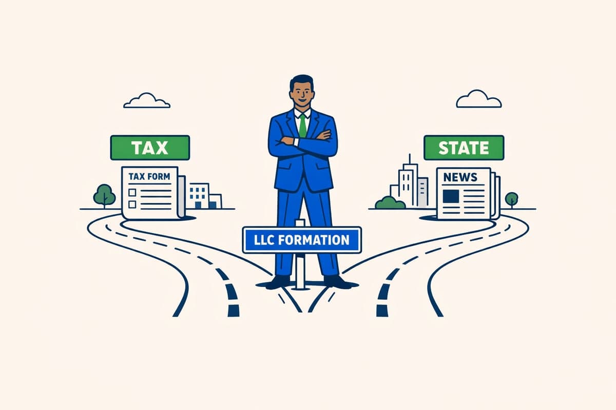 Dos líneas de tiempo paralelas mostrando la elección S-corp y la publicación de LLC ejecutándose independientemente después de la formación de la LLC