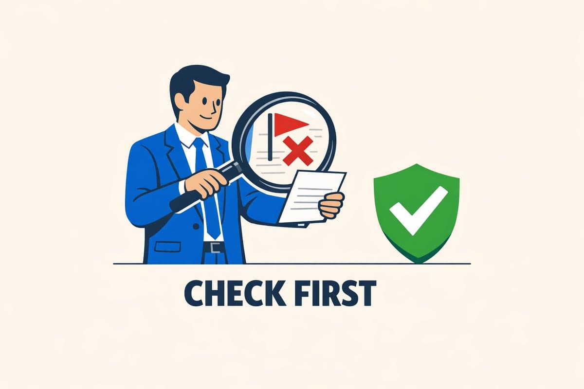 Identifying LLC publication scam red flags - examining suspicious mail with magnifying glass