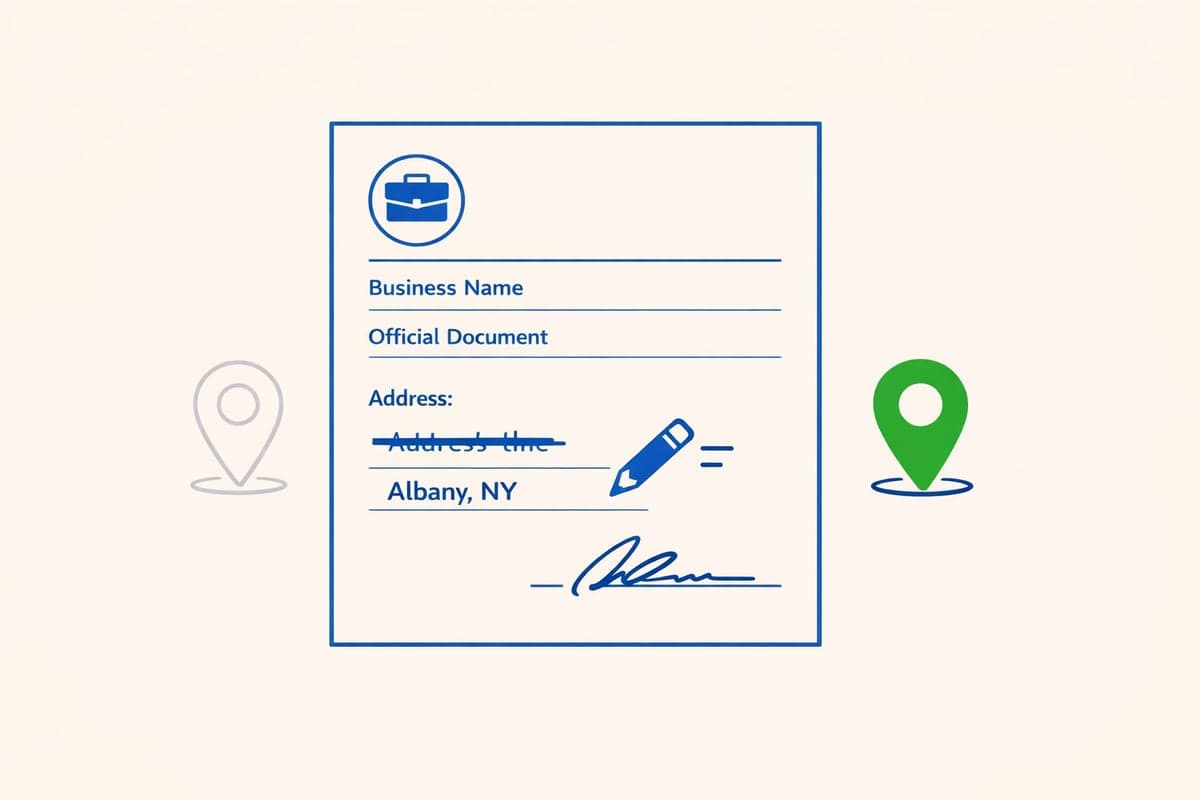 Official company address changing from your location to Albany when using registered agent bundle