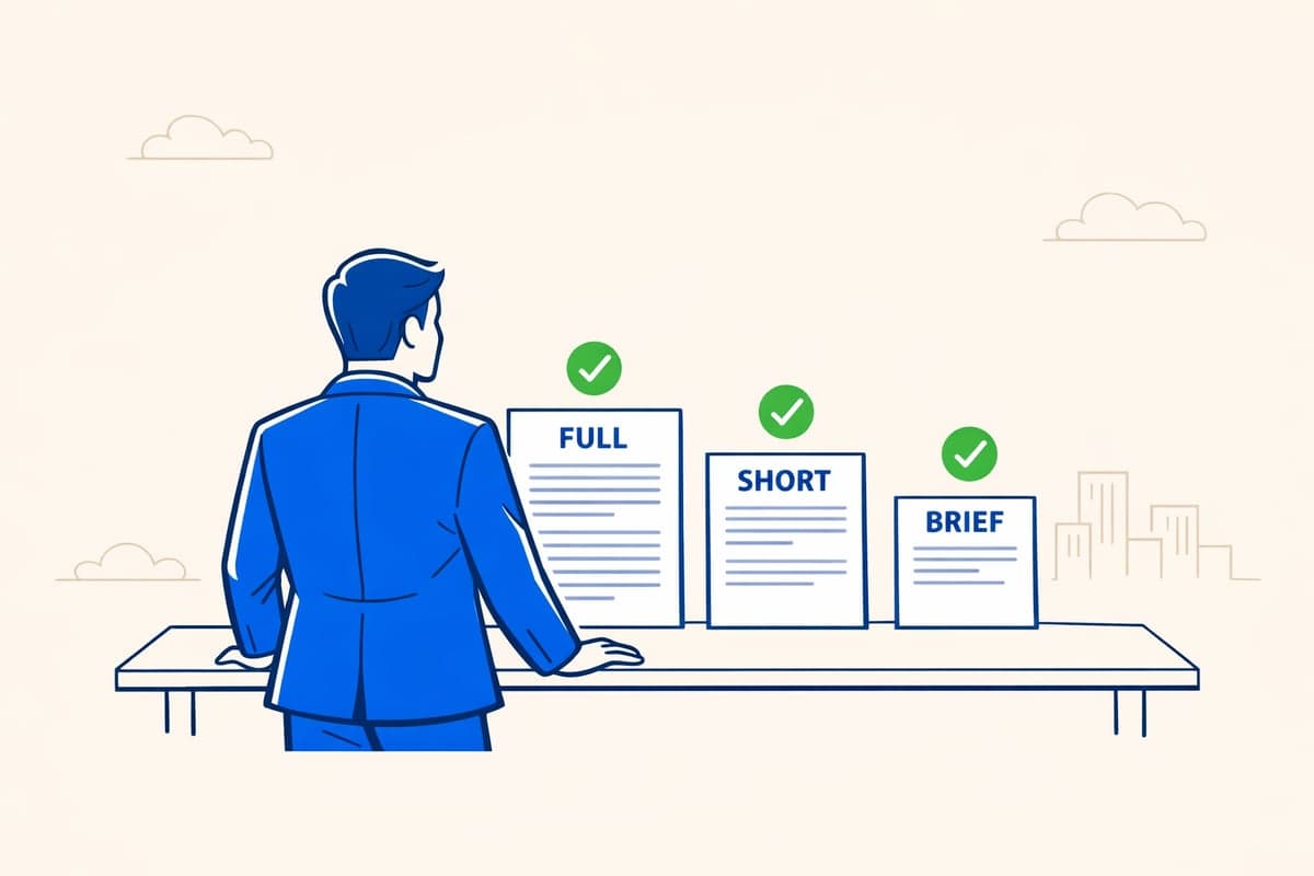 Opciones de formato del aviso de publicación LLC — ejemplos estándar, compacto y ultra-compacto