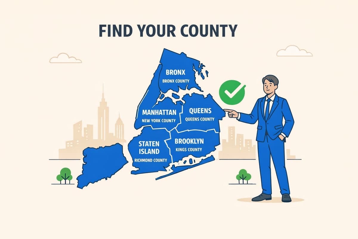 Mapa que muestra los cinco distritos de la Ciudad de Nueva York y sus nombres de condado correspondientes para la publicación de LLC