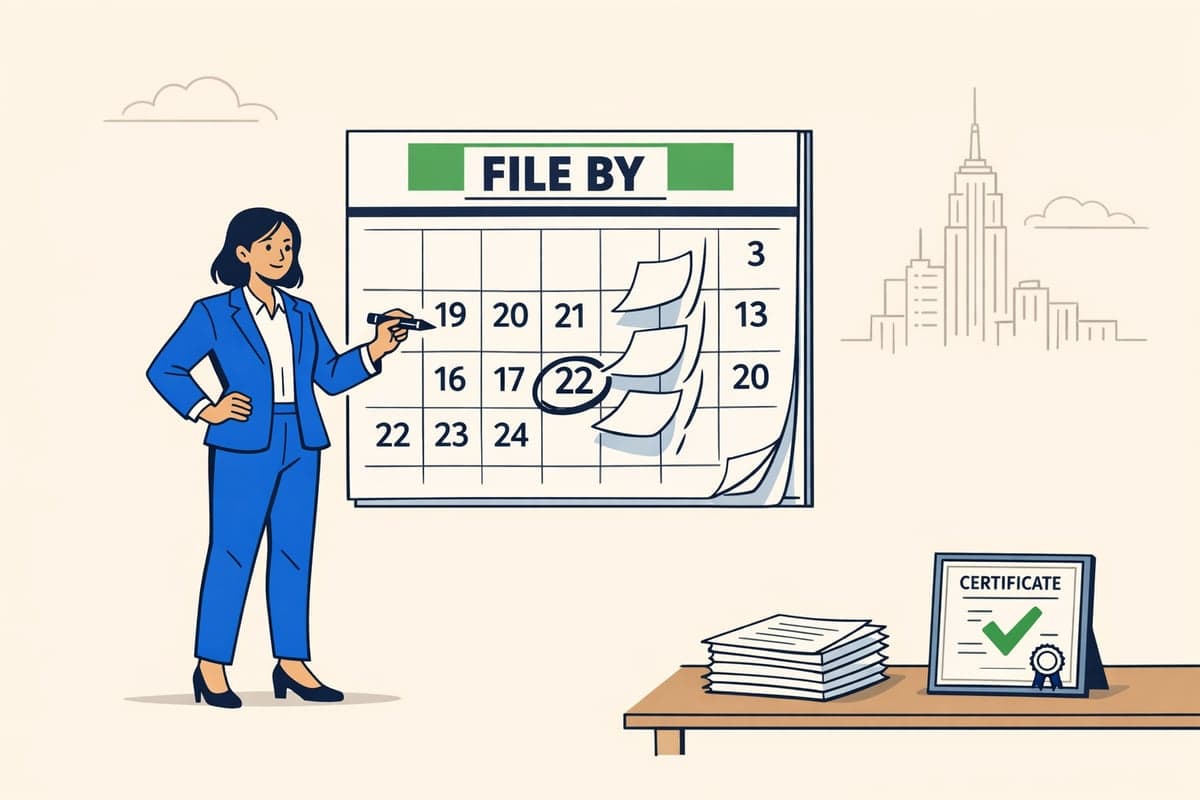 Calendar counting down 120 days to a New York LLC publication filing deadline