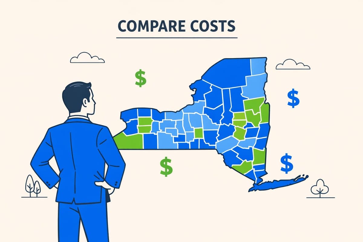 Gráfico de comparación mostrando costos de publicación de LLC en NYC, condados suburbanos y del norte del estado